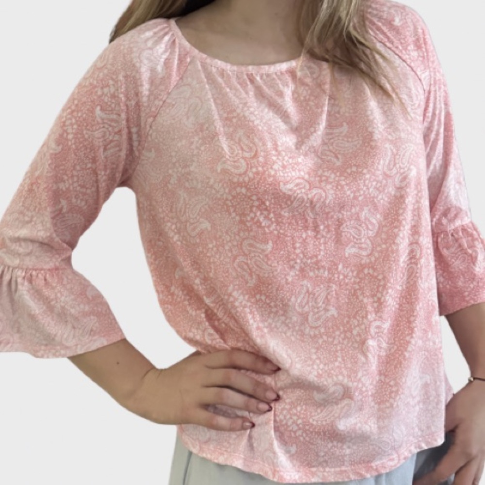 NWT MICHAEL Michael Kors Paisley Round Neck 3/4 Flare Sleeve Flowy Top
